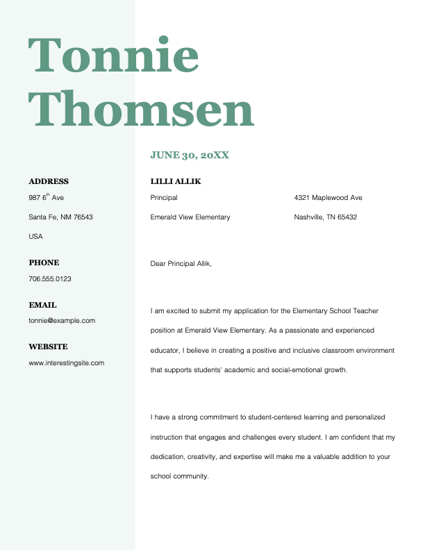 Stylish teaching cover letter